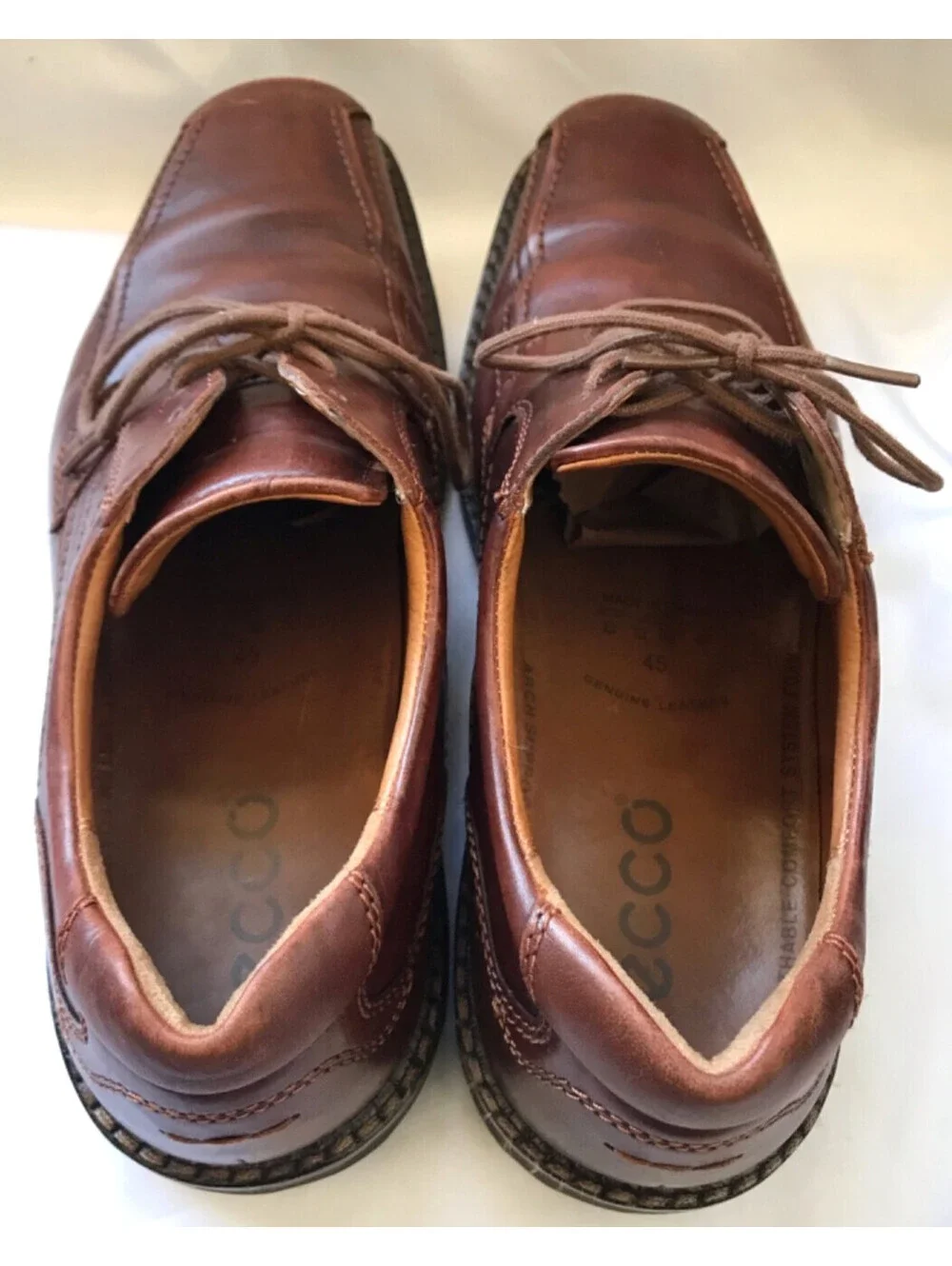 ECCO Dress Shoes Mens EU 45 US 12 Casual Oxford Brown Leather Lace Up Square Toe